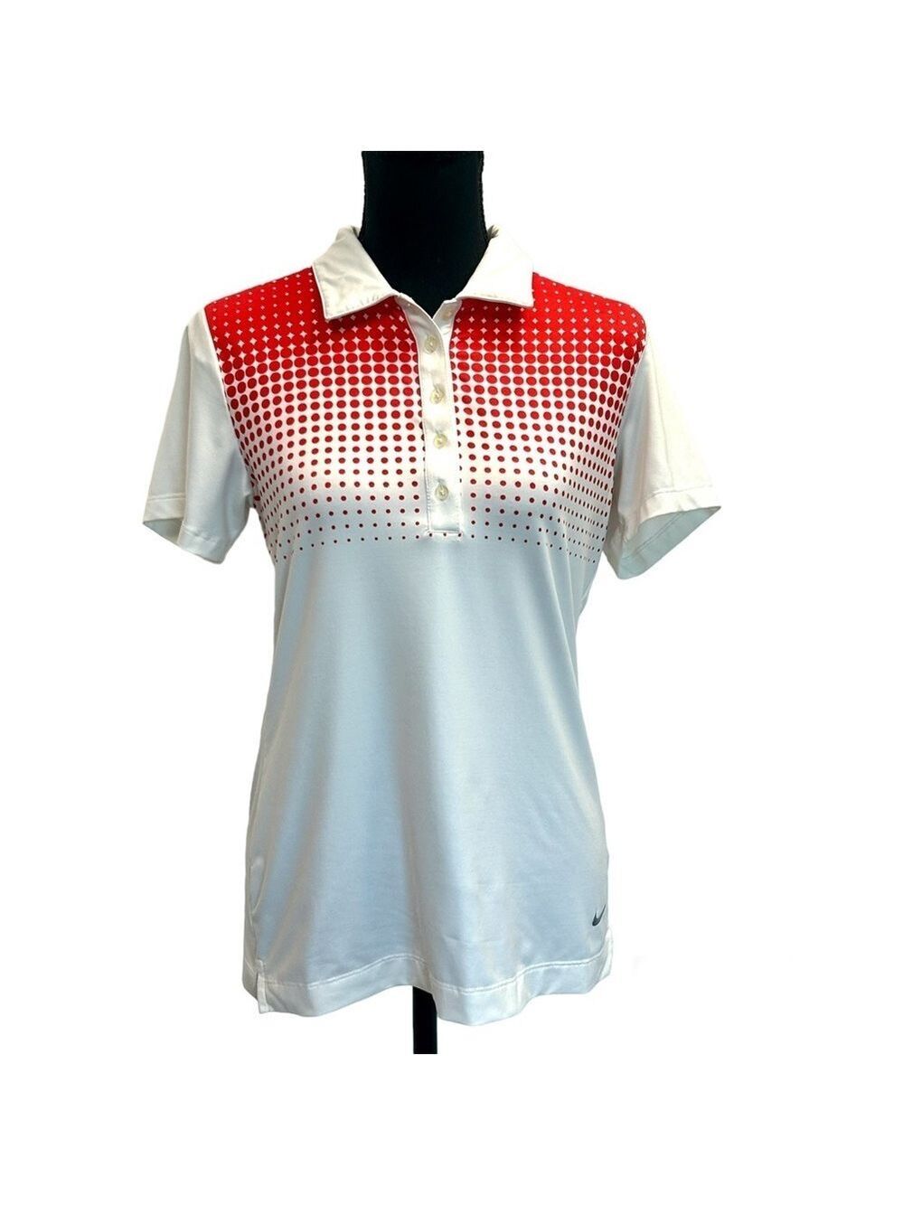 Nike Women's Canada 100 Faded Dot GOLF Polo Top White Artic Red Sz S